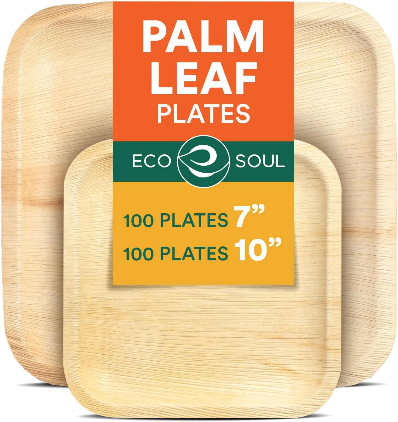 100% Compostable 10 Inch & 7 Inch Palm Leaf Plates 200-Pack Premium Disposable Plates Set Heavy Duty Eco-Friendly Bamboo Plates