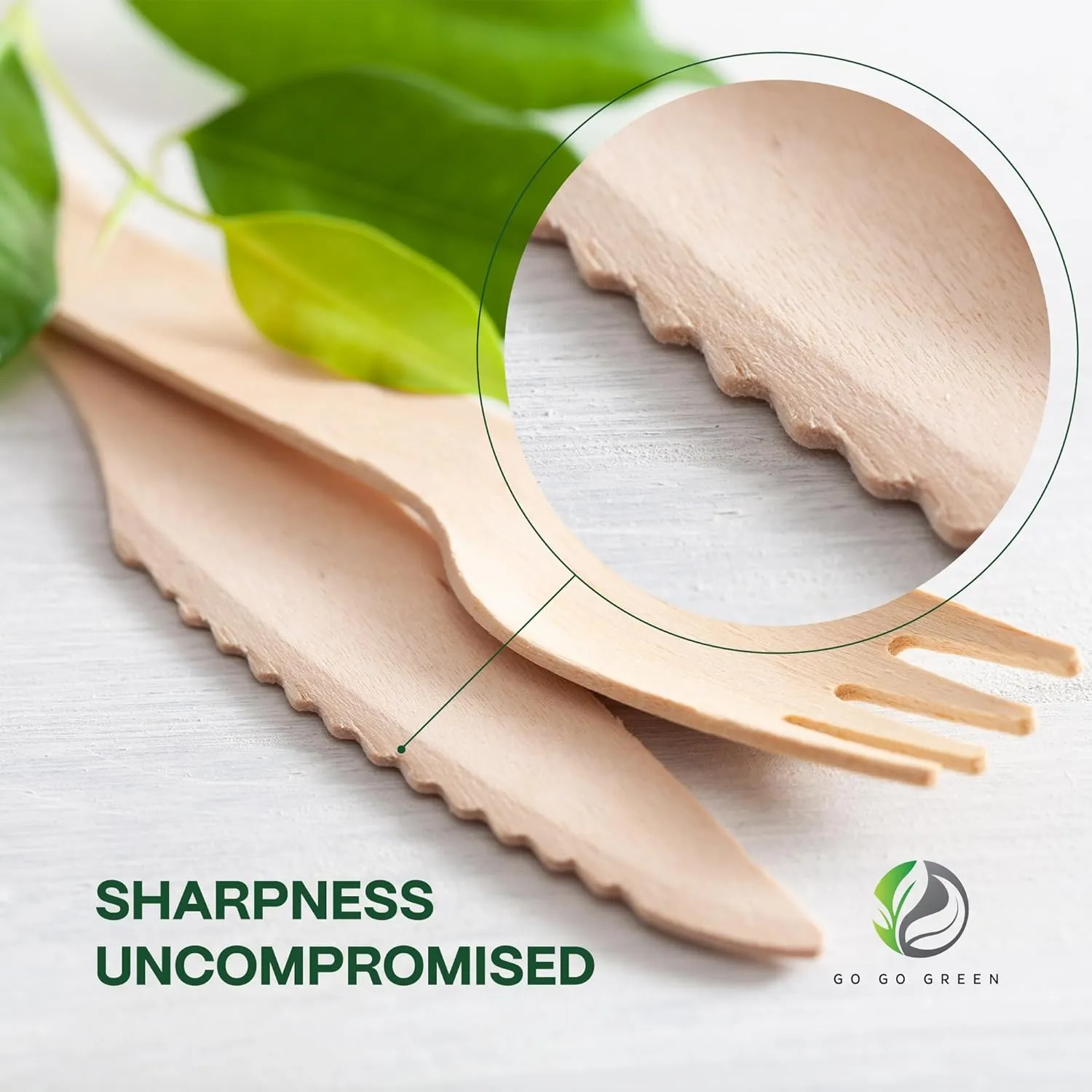 100% Compostable Cutlery Set - 300 Pieces Wooden Utensils, 120 Forks, 90 Knives, 90 Spoons - Disposable Eco Friendly