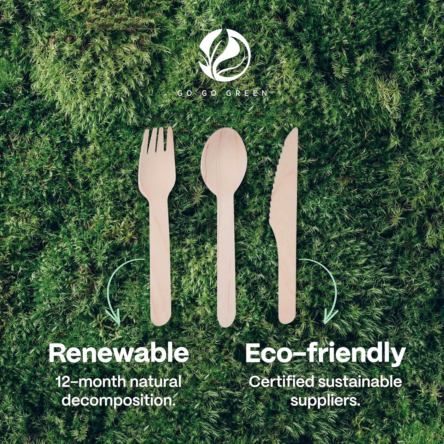 100% Compostable Cutlery Set - 300 Pieces Wooden Utensils, 120 Forks, 90 Knives, 90 Spoons - Disposable Eco Friendly