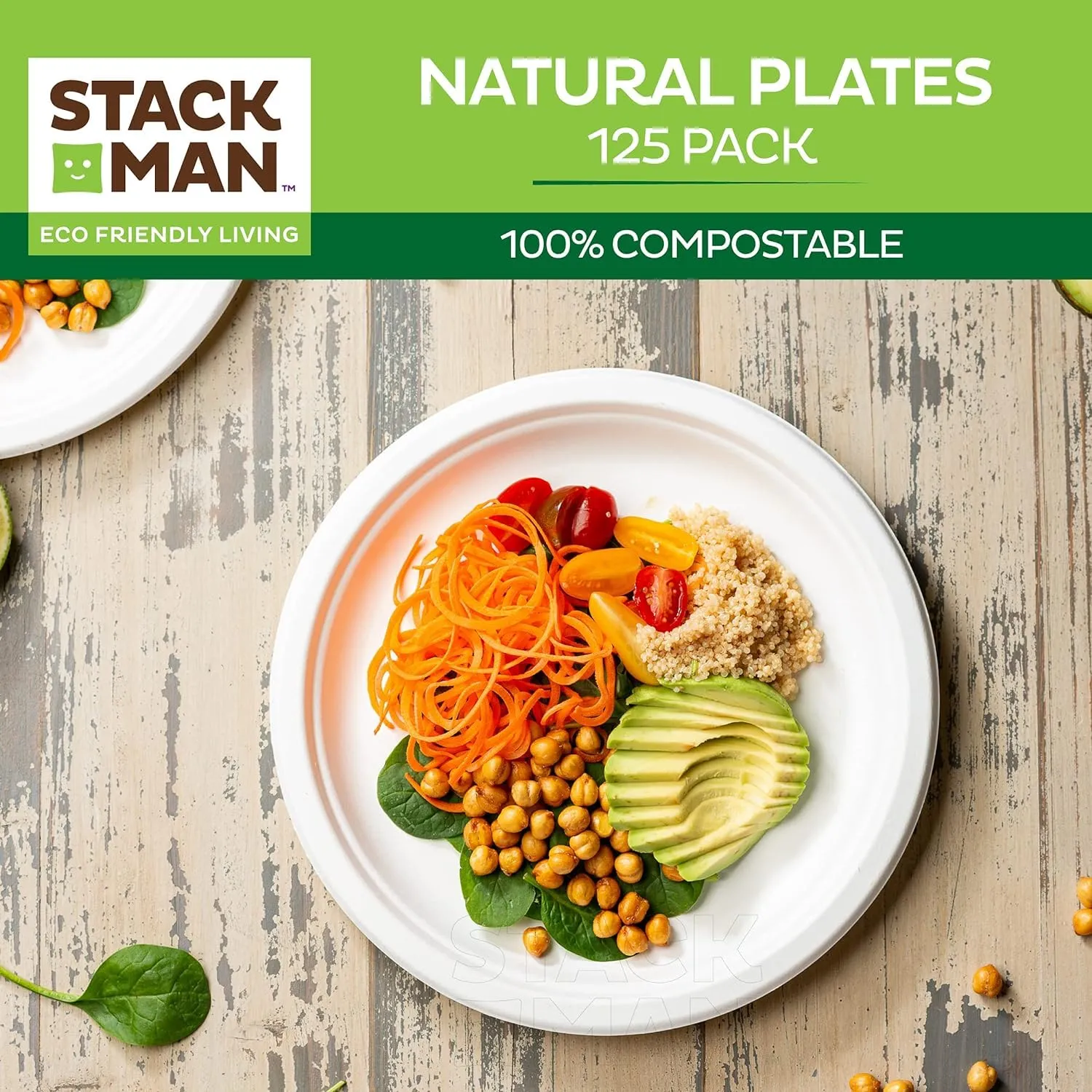 100% Compostable Paper Plates 10 Inch 500 Count Heavy-Duty Dinner Plates, Natural Unbleached Eco-Friendly Disposable Biodegradable Sugarcane Plates