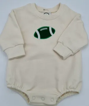 18 M Onesie Sweatshirt Long Sleeve - Cream w/Green & White Football Applique