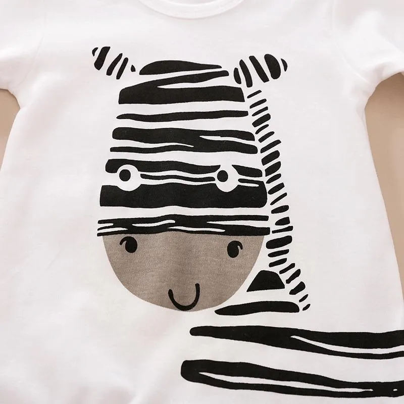 2-piece Zebra Printed Long Sleeve Jumpsuit with Hat Set for Baby Wholesale children's clothing