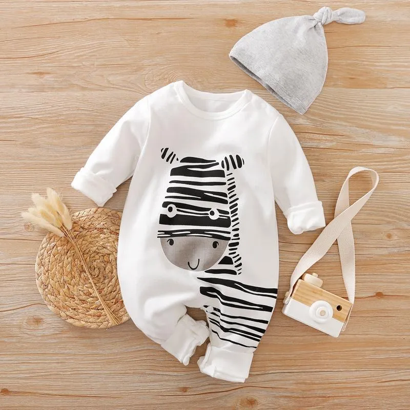 2-piece Zebra Printed Long Sleeve Jumpsuit with Hat Set for Baby Wholesale children's clothing