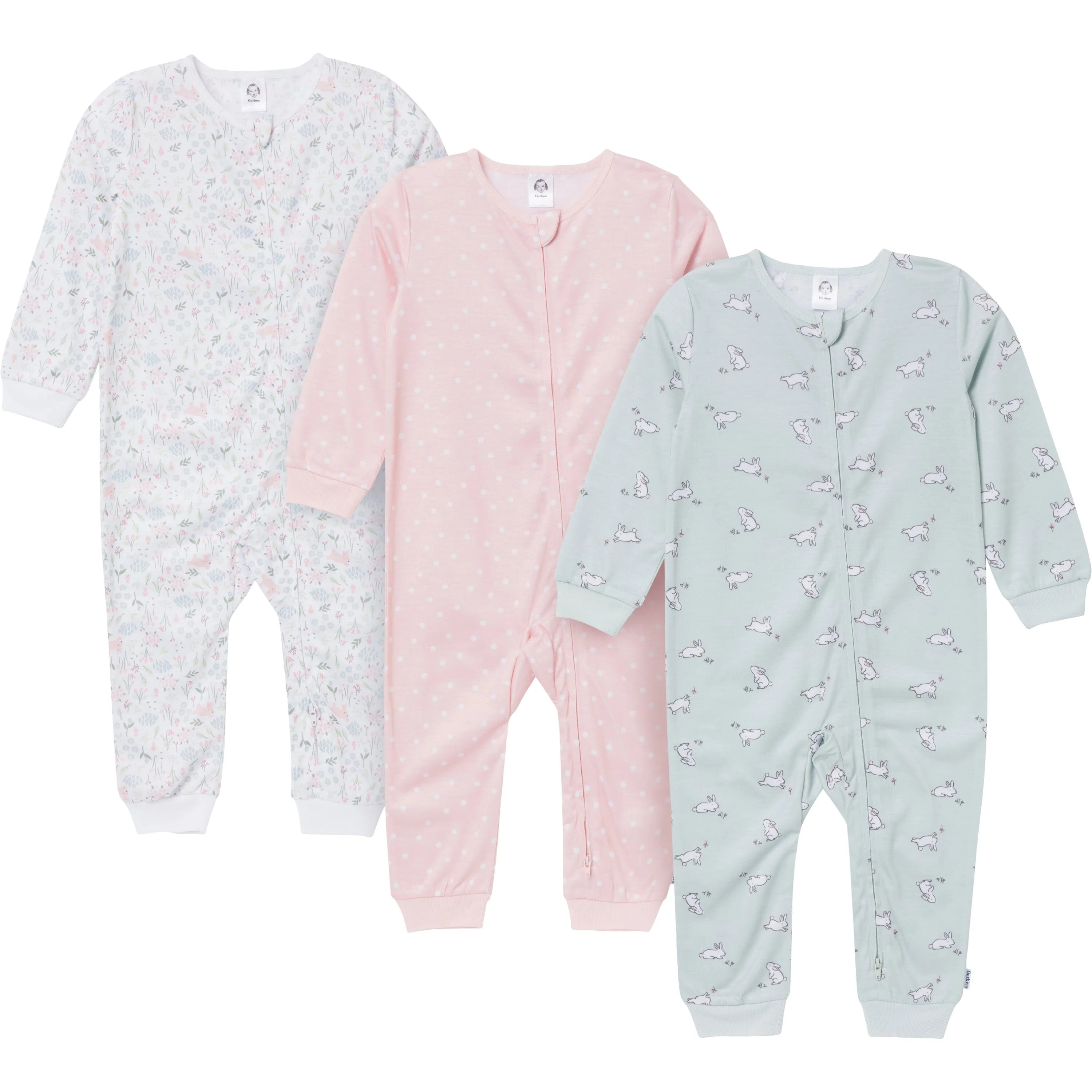 3-Pack Infant & Toddler Girls Bunnies Footless Pajamas