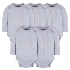 5-Pack Baby Heather Gray Premium Long Sleeve Onesies® Bodysuits