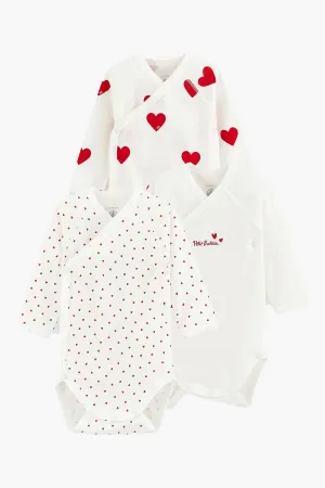 Baby Onesie Petit Bateau 3-Pack Kimono - Hearts