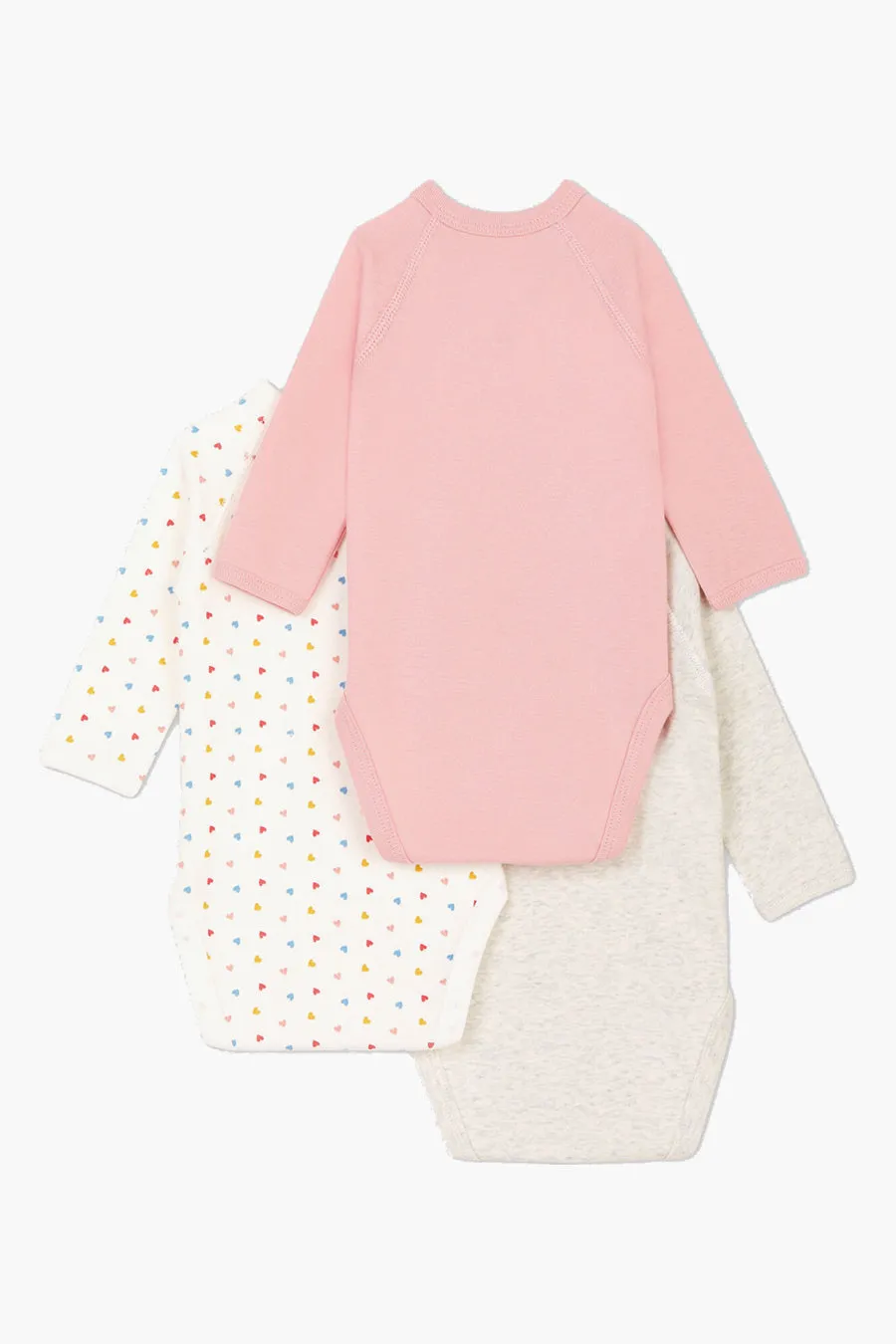 Baby Onesie Petit Bateau 3-Pack Kimono Long-Sleeve - Tiny Hearts