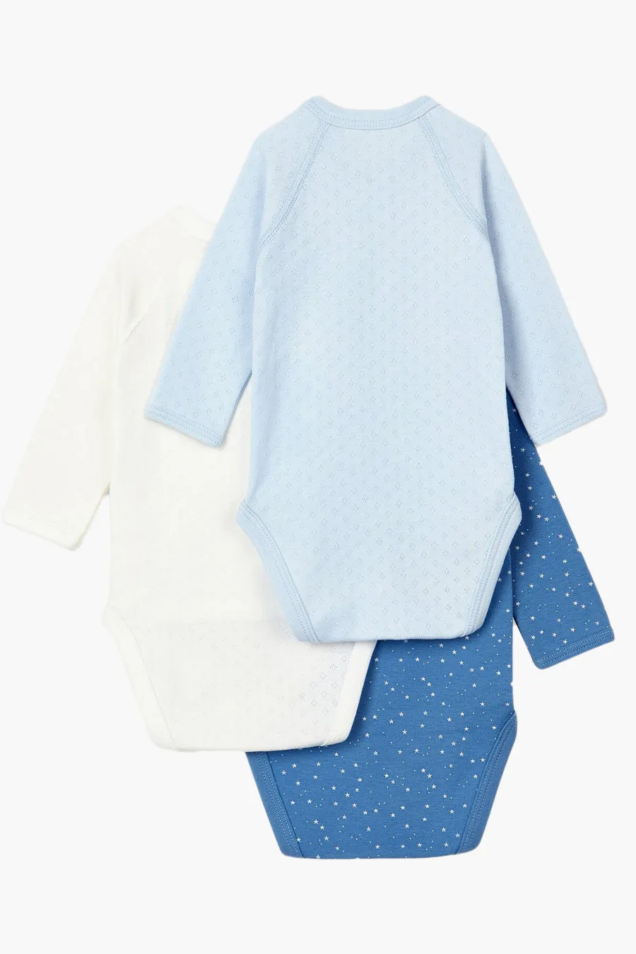 Baby Onesie Petit Bateau 3-Pack Pointelle Kimono - Blue