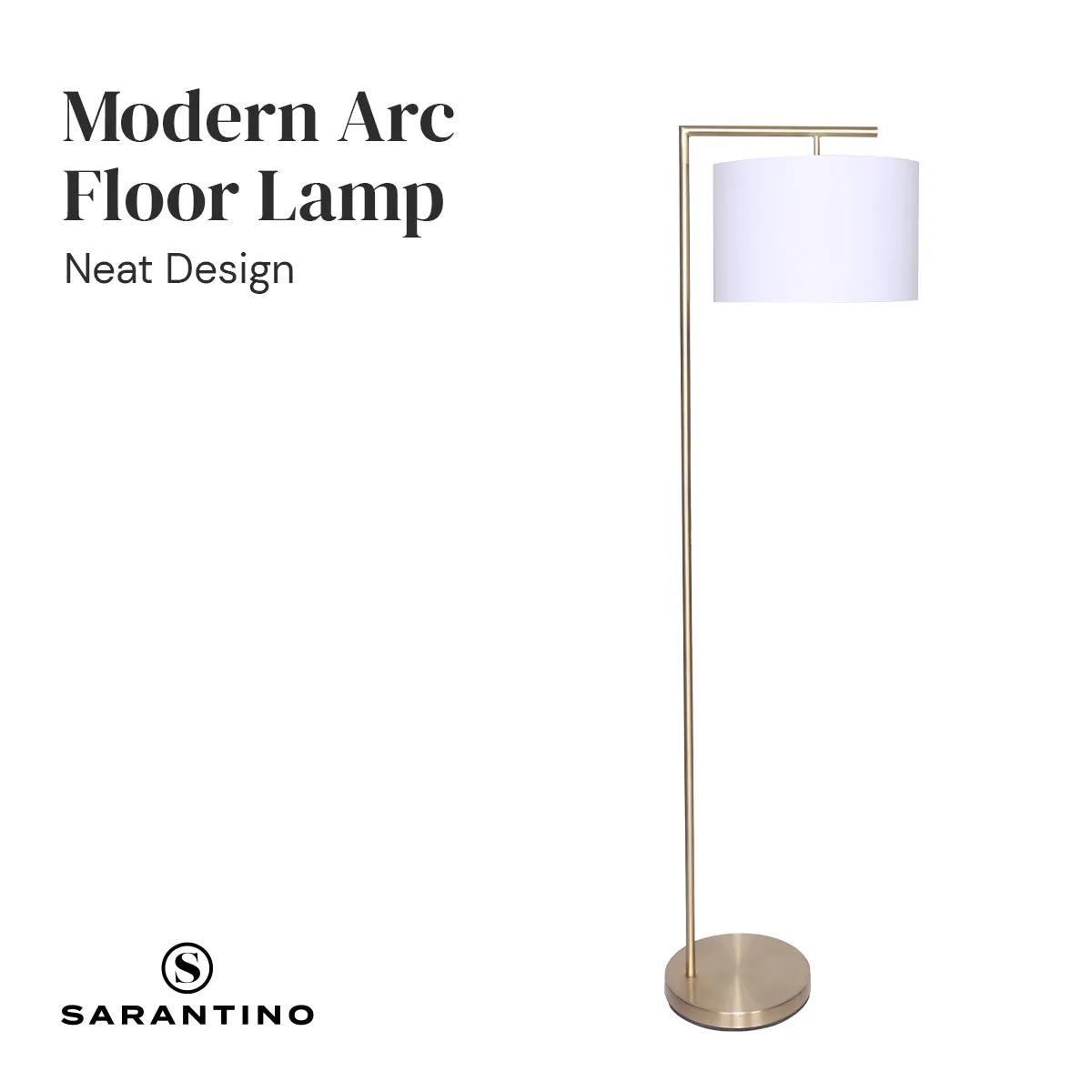 Brass Arc Floor Lamp with Drum Shade & Foot Switch