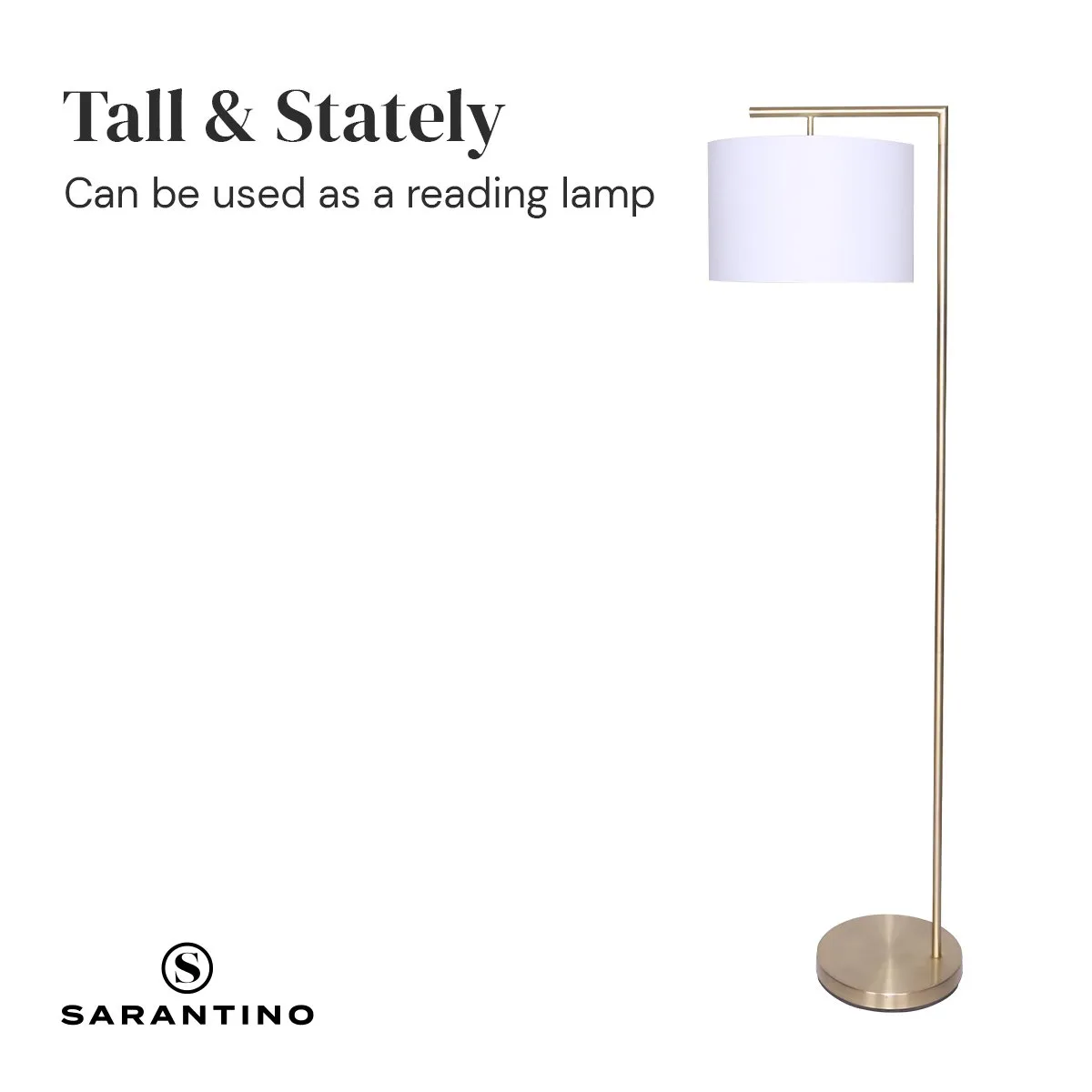 Brass Arc Floor Lamp with Drum Shade & Foot Switch