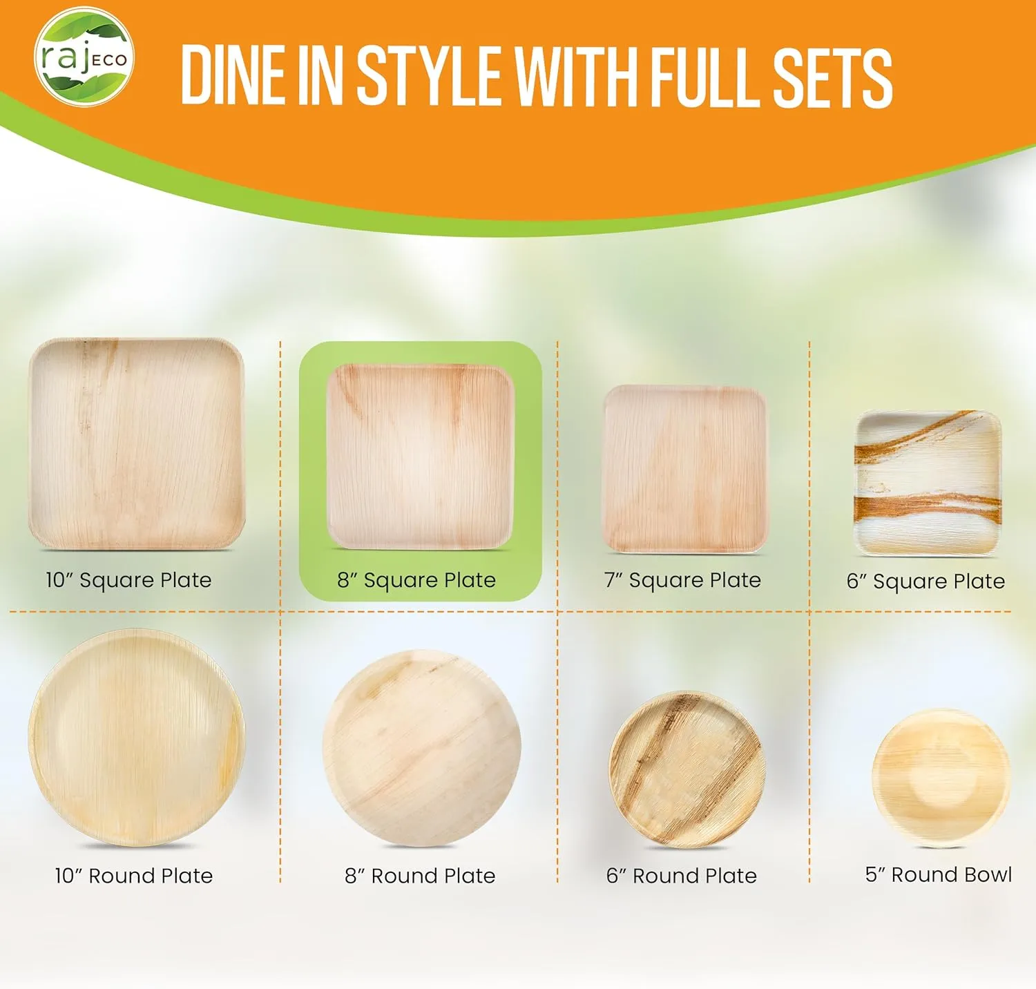 Compostable Palm Leaf Plates Like Bamboo Plates Disposable - 8 Inches Square Plates