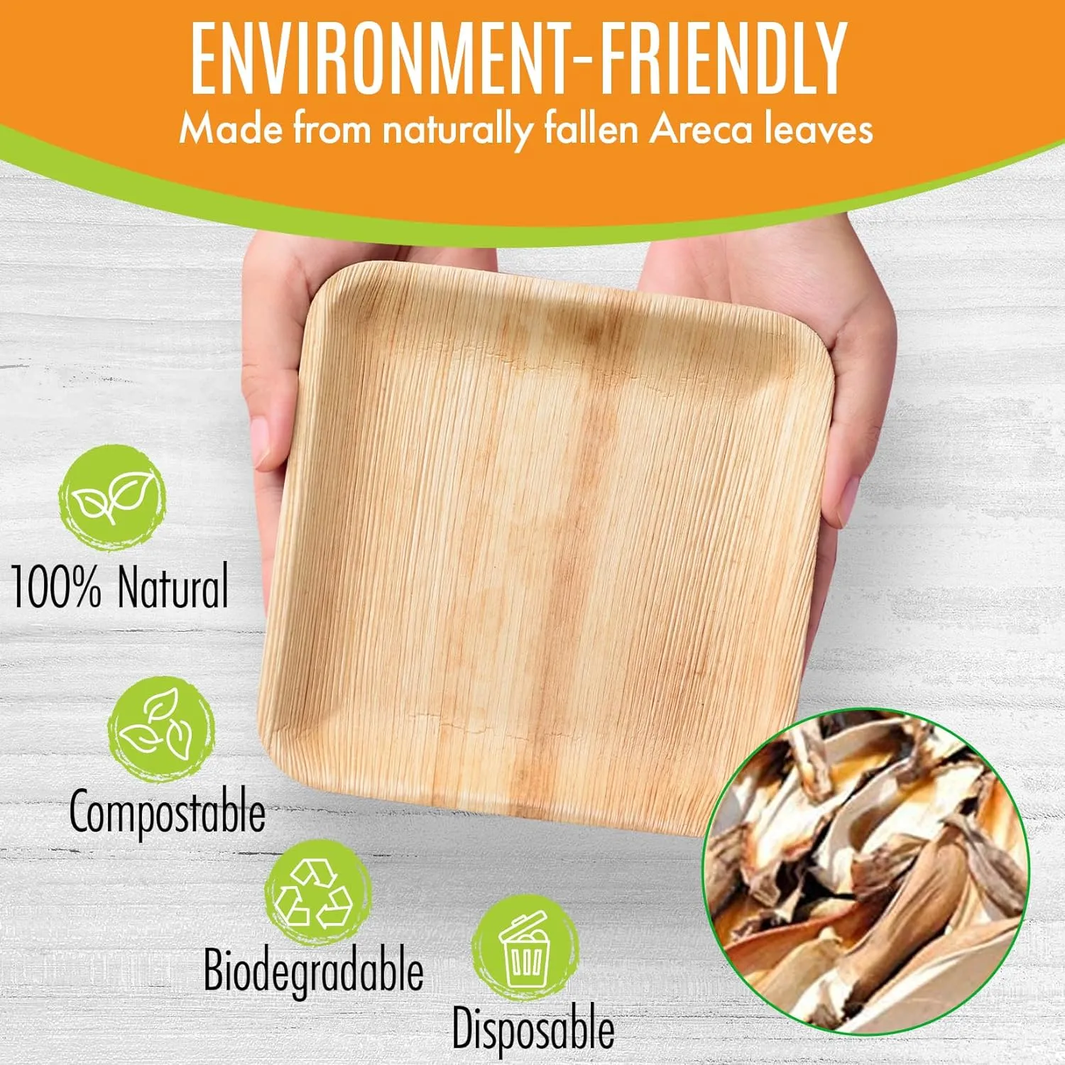 Compostable Palm Leaf Plates Like Bamboo Plates Disposable - 8 Inches Square Plates