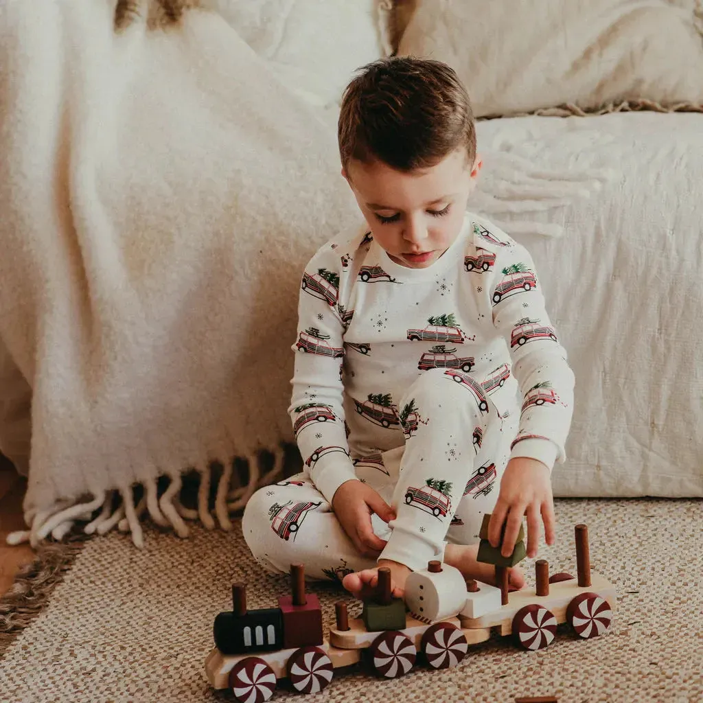 Festive Cars Print on Off-White Pyjama Set | Petit Lem