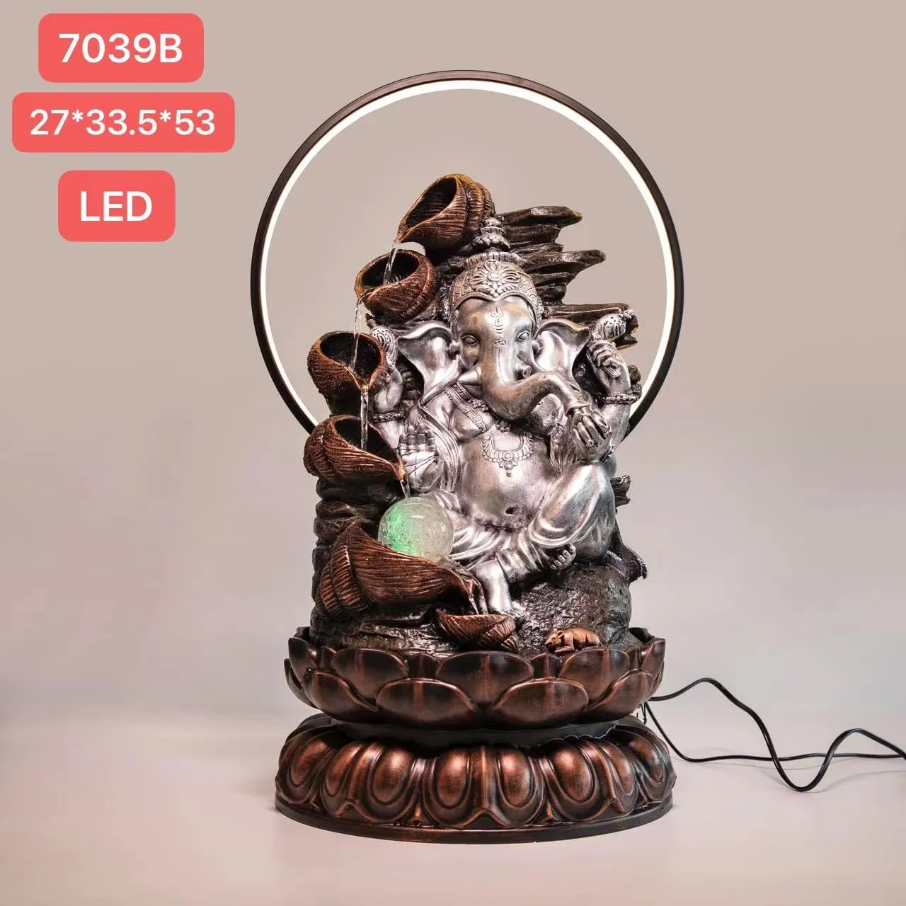 Garden Art Decorative Poly Resin Fountain with Led Light for Indoor Outdoor Home Office Garden Décor. (GA7039B)