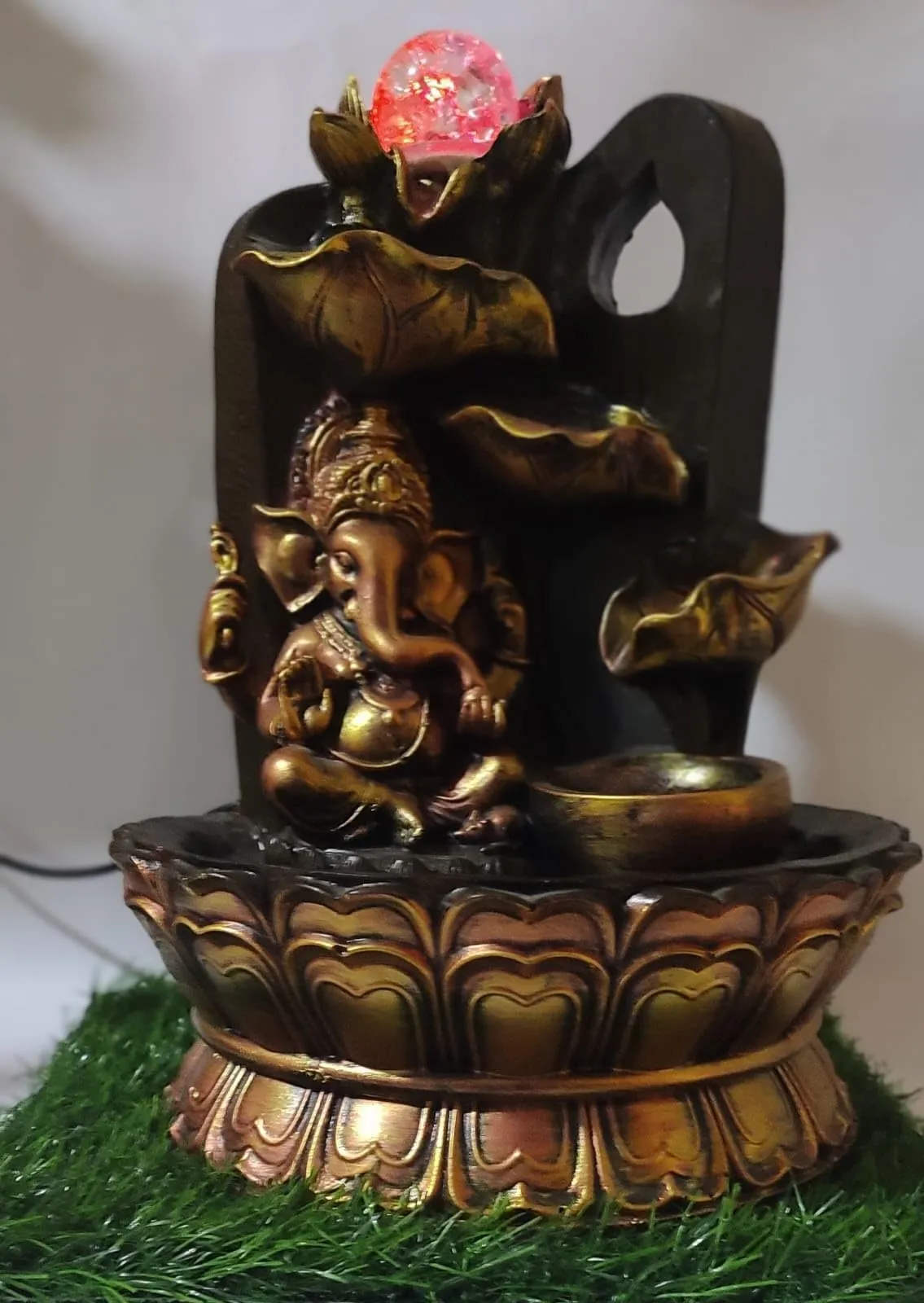 GGS Ganesh Water Fountain with LED Crystal Ball for Home and Shop Decor