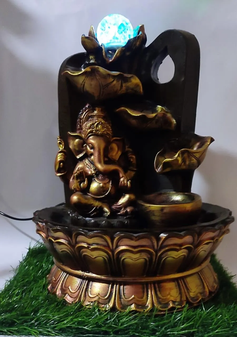 GGS Ganesh Water Fountain with LED Crystal Ball for Home and Shop Decor