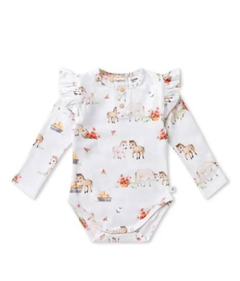 Girl's Organic-cotton Pony Pals Bodysuit (long-sleeved)