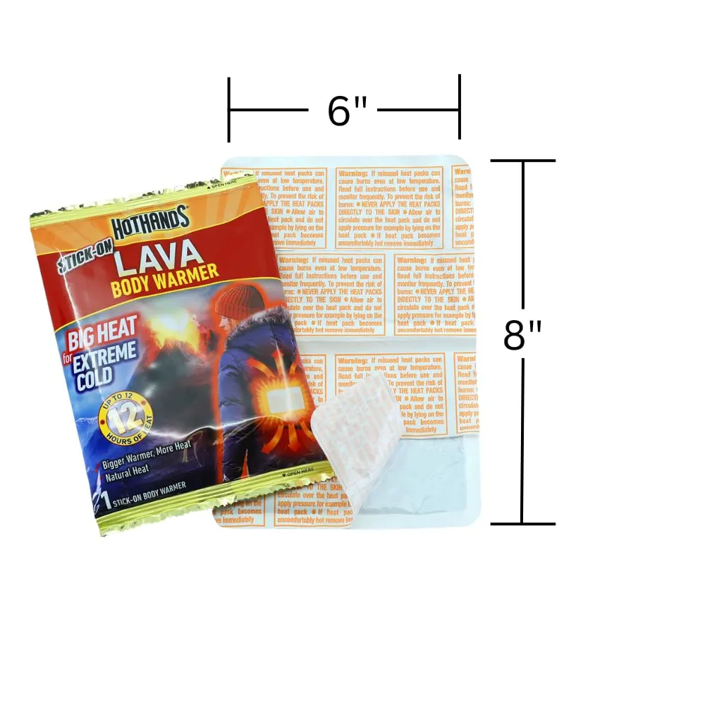 HOTHANDS Lava - Body Warmers - Up to 12 Hours of Consistent Heat - Bulk Value Pack of Air Activated Warmers - 5 Individual Warmers - Value Pack - Big Heat for Extreme Cold