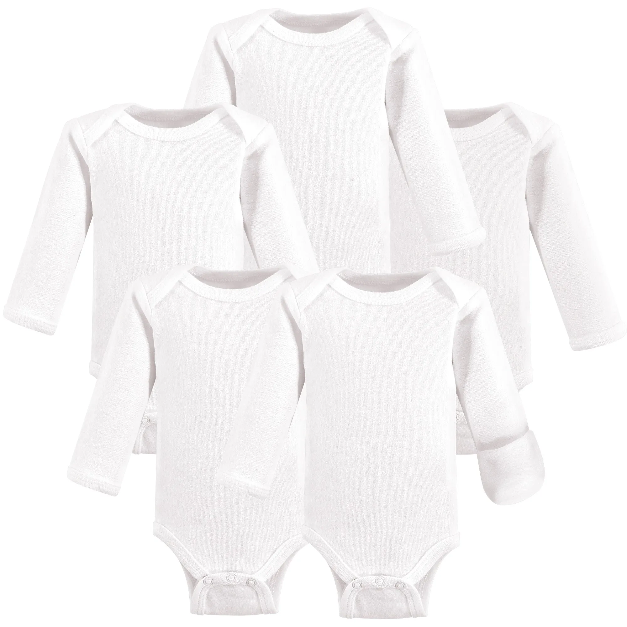 Hudson Baby Cotton Preemie Bodysuits, White Long-Sleeve