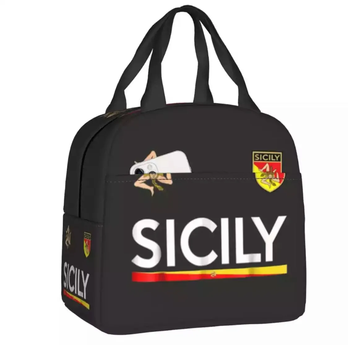 Italy Sicily Flag Insulated Lunch Bag Sicilian Flag Portable Cooler Thermal Insulated tote Lunch Box for Women Kids School Food Picnic Bags