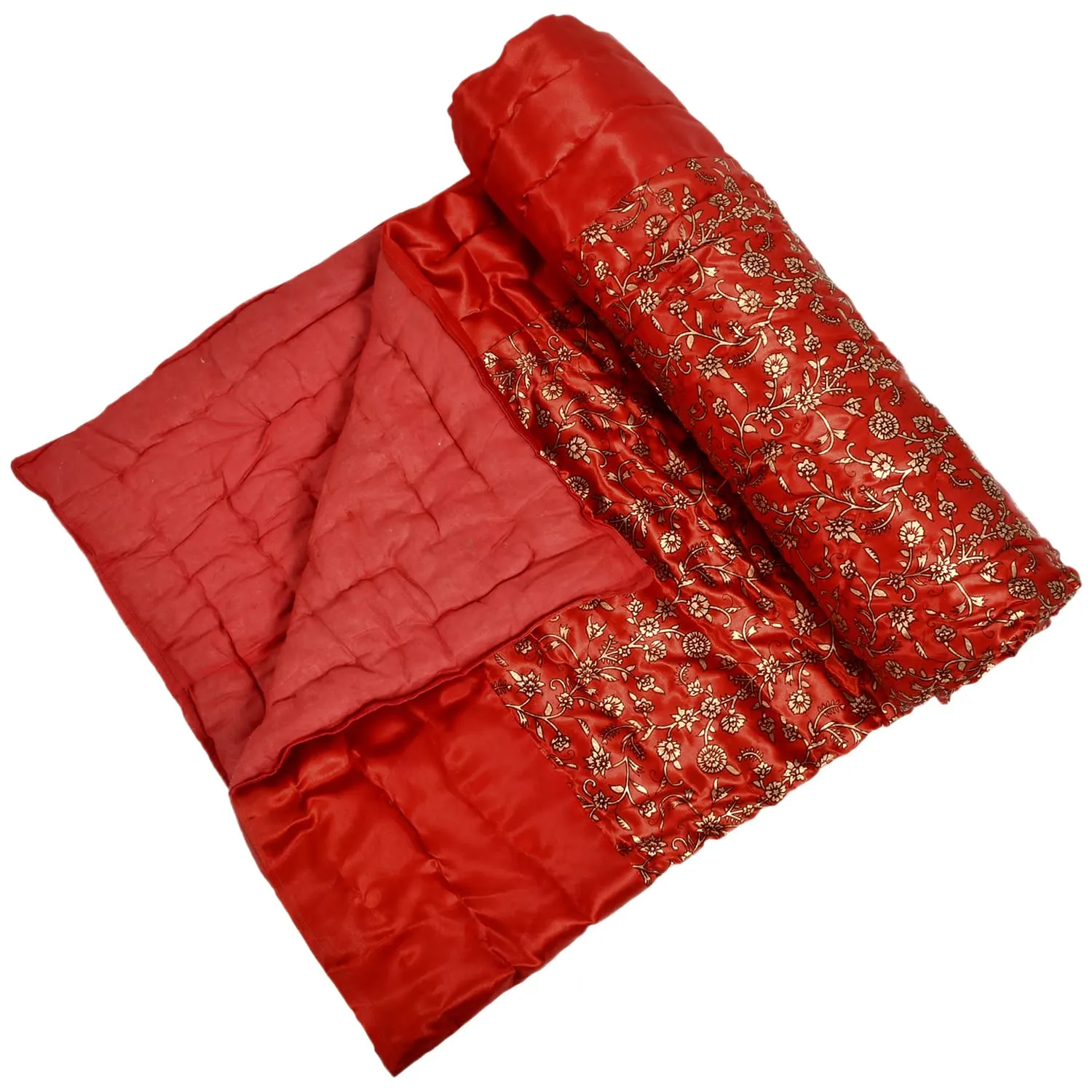 Kuber Industries Floral Print All-Season Microfiber Filler Silk Double Bed Quilt, Blanket 90"x100" (Maroon)-48KM08