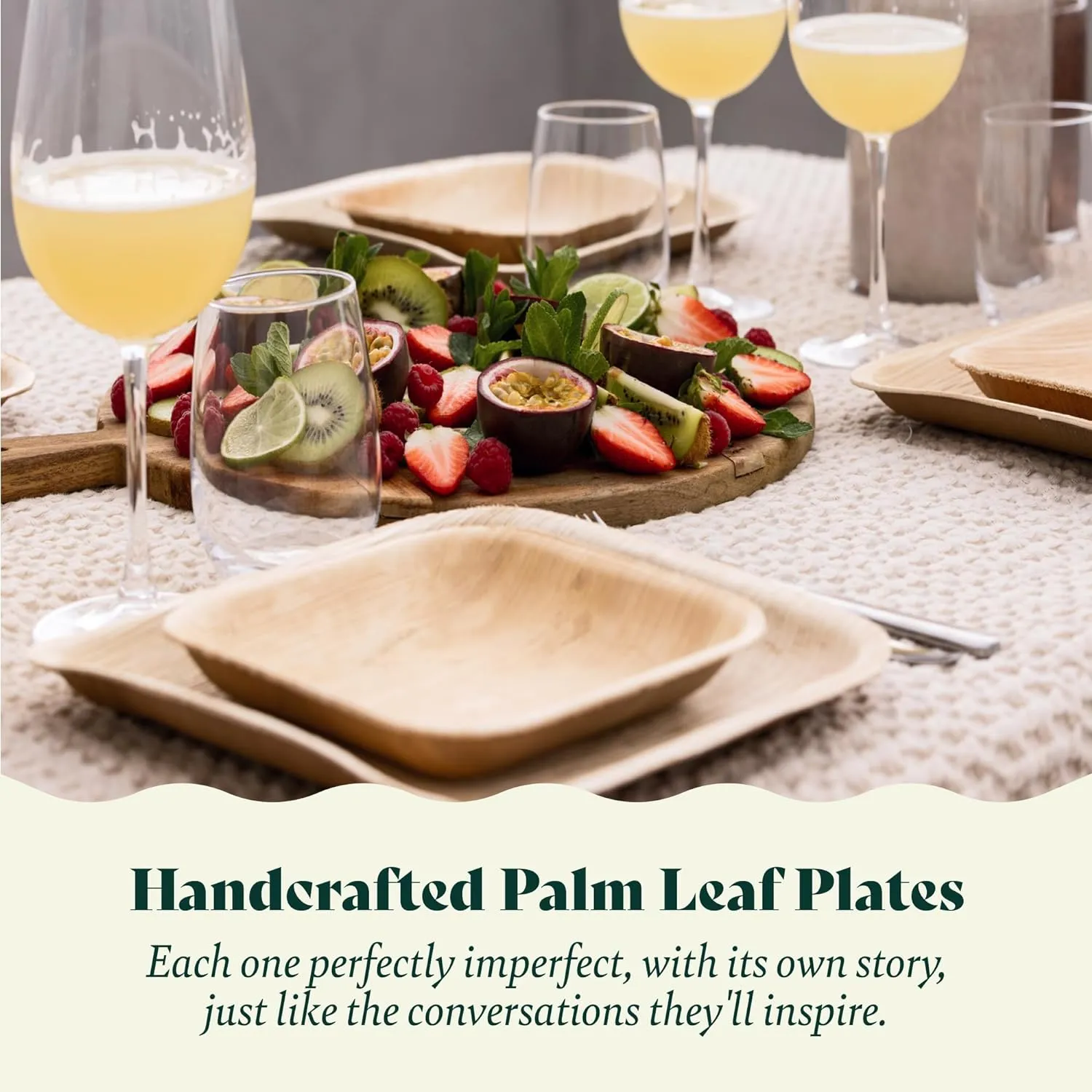 Leaf Plates Bamboo Like Disposable 8 Inch Square Party Bulk Pack 100 Pc - Compostable, Biodegradable, Eco Friendly Heavy Duty