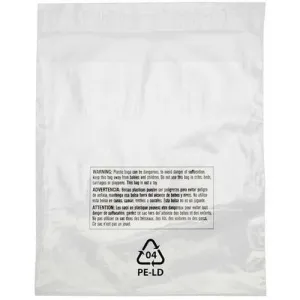 Lip & Tape Self Sealing Suffocation Warning Bags 14 x 20 x 1.5 mil