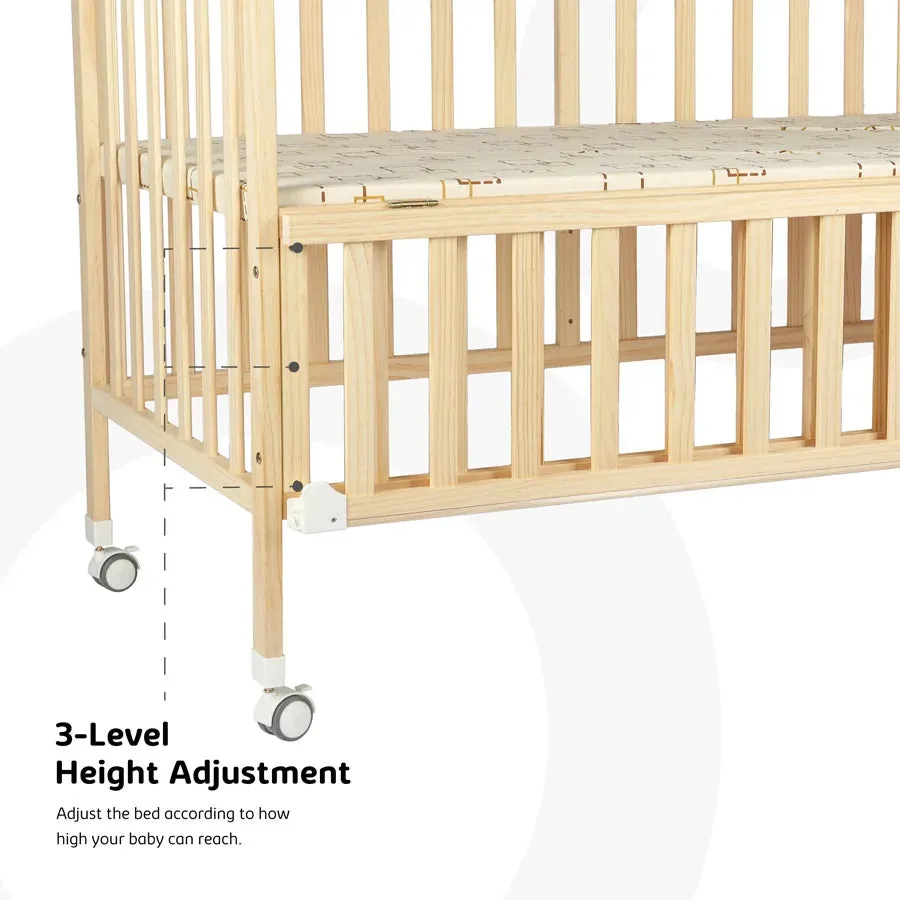 Moon Wooden Portable Crib - 129 x 69 x 96 cm (Natural Wood)