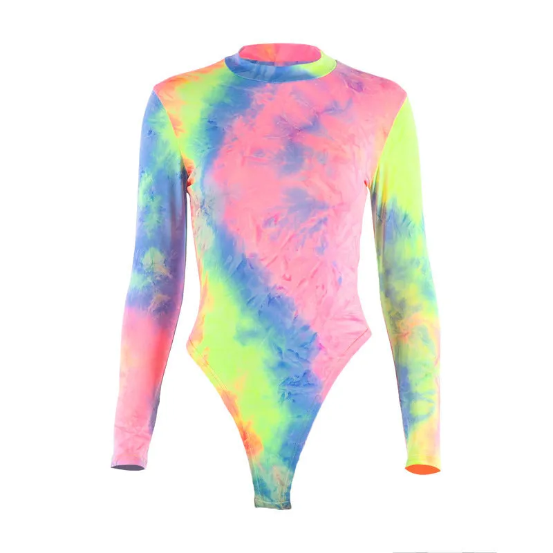 New Fashion Tie Dye Print Bodycon Bodysuits Women