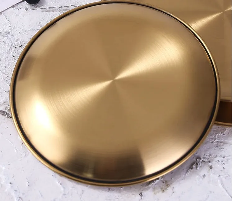 Retro Metal Round Tray Stainless Steel Snack Fruit Tray Jewelry Storage Tray European Style Dinner Plates