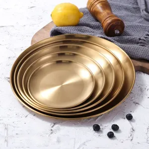 Retro Metal Round Tray Stainless Steel Snack Fruit Tray Jewelry Storage Tray European Style Dinner Plates