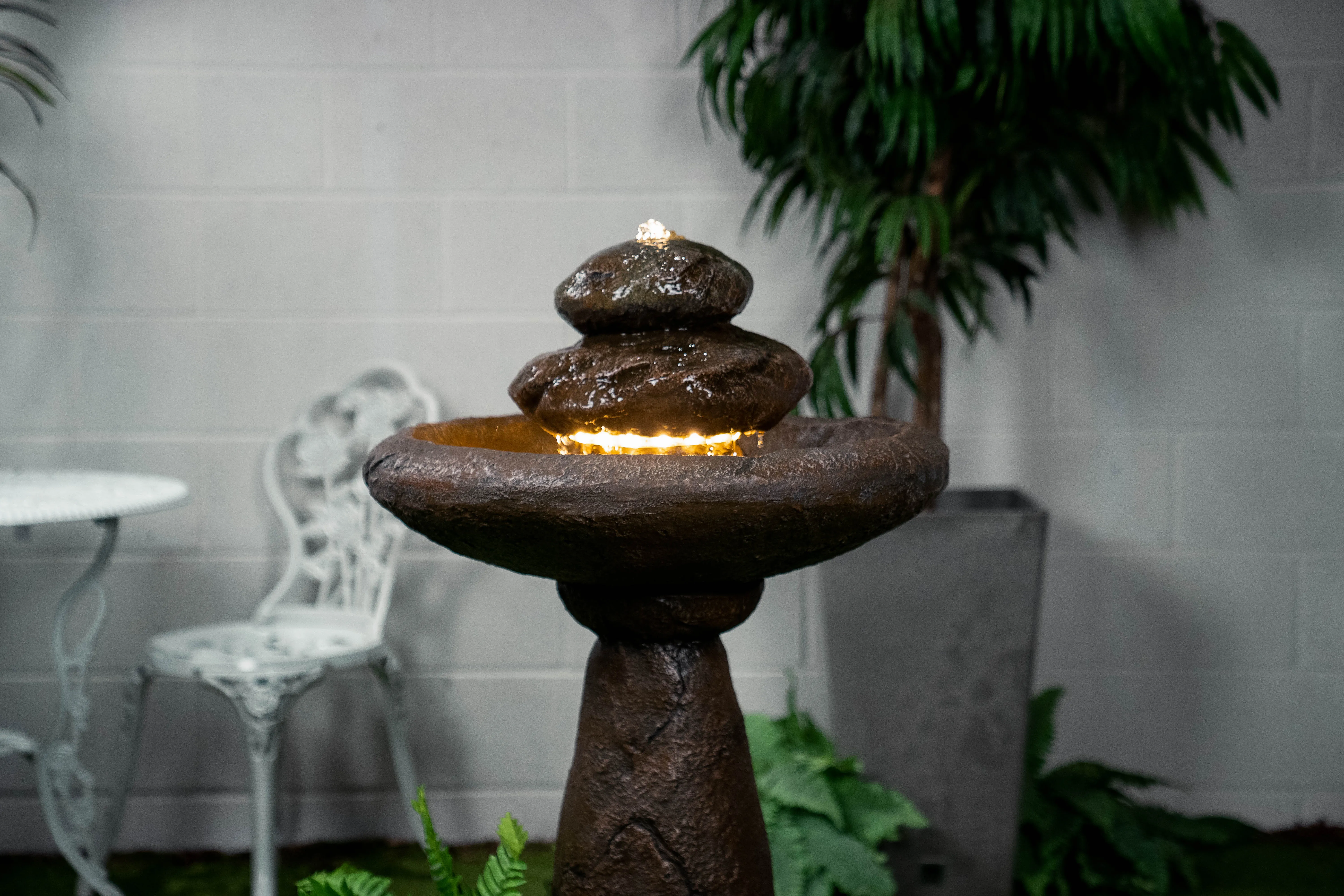 Stone Pedestal Fountain With Bird Bath