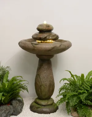 Stone Pedestal Fountain With Bird Bath