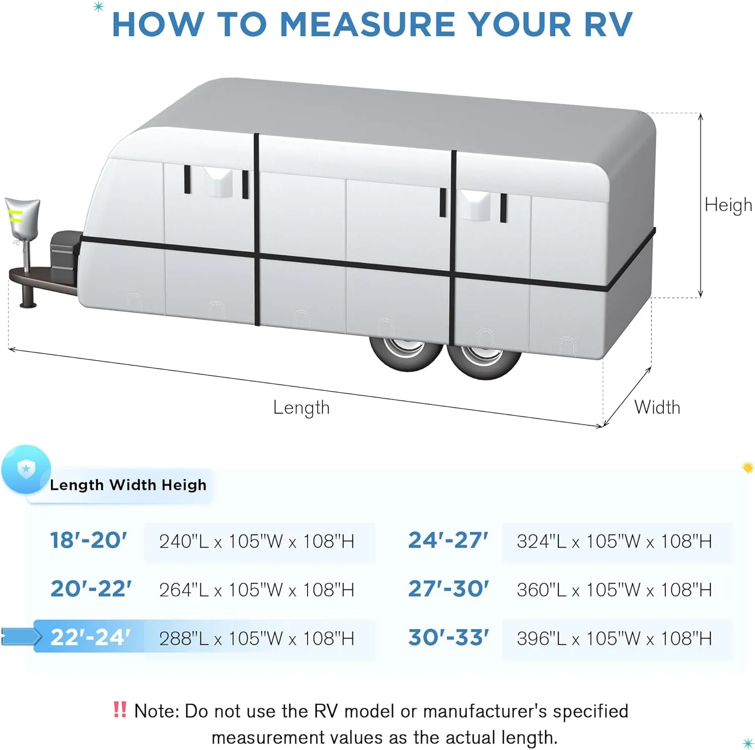 Travel Trailer RV Cover - 300D Windproof, Rip-Resistant, Anti-UV Protection with Jack Cover, Storage Bag, Repair Patches, and Tire Covers