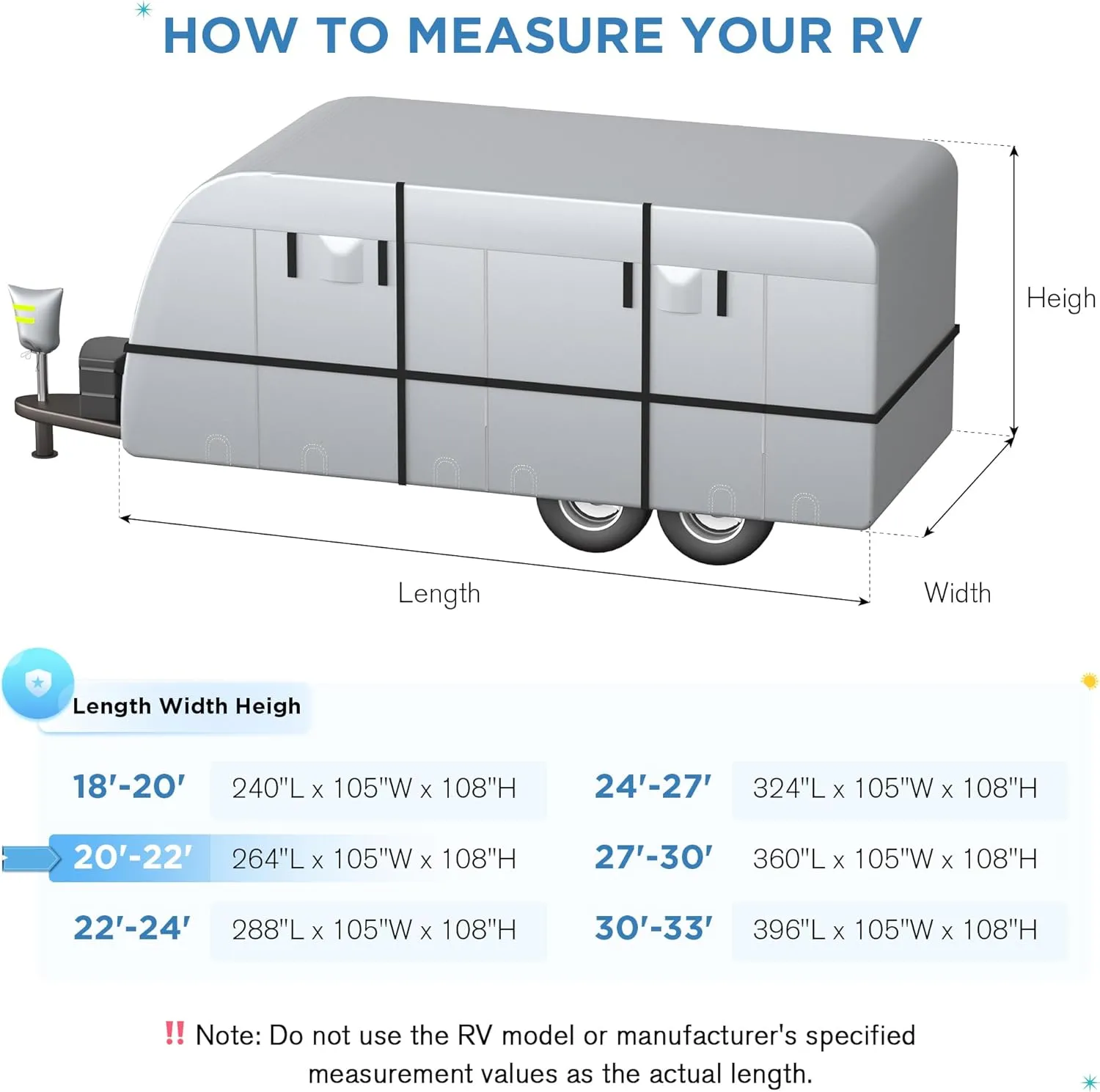 Travel Trailer RV Cover - 300D Windproof, Rip-Resistant, Anti-UV Protection with Jack Cover, Storage Bag, Repair Patches, and Tire Covers