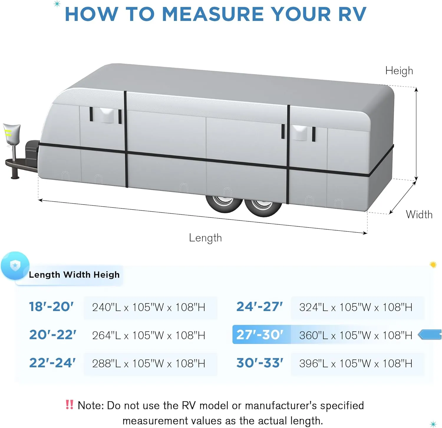 Travel Trailer RV Cover - 300D Windproof, Rip-Resistant, Anti-UV Protection with Jack Cover, Storage Bag, Repair Patches, and Tire Covers