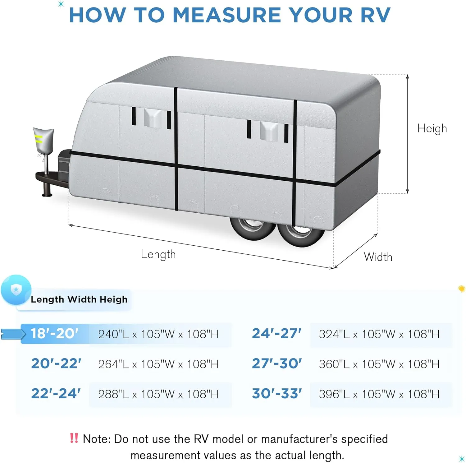 Travel Trailer RV Cover - 300D Windproof, Rip-Resistant, Anti-UV Protection with Jack Cover, Storage Bag, Repair Patches, and Tire Covers