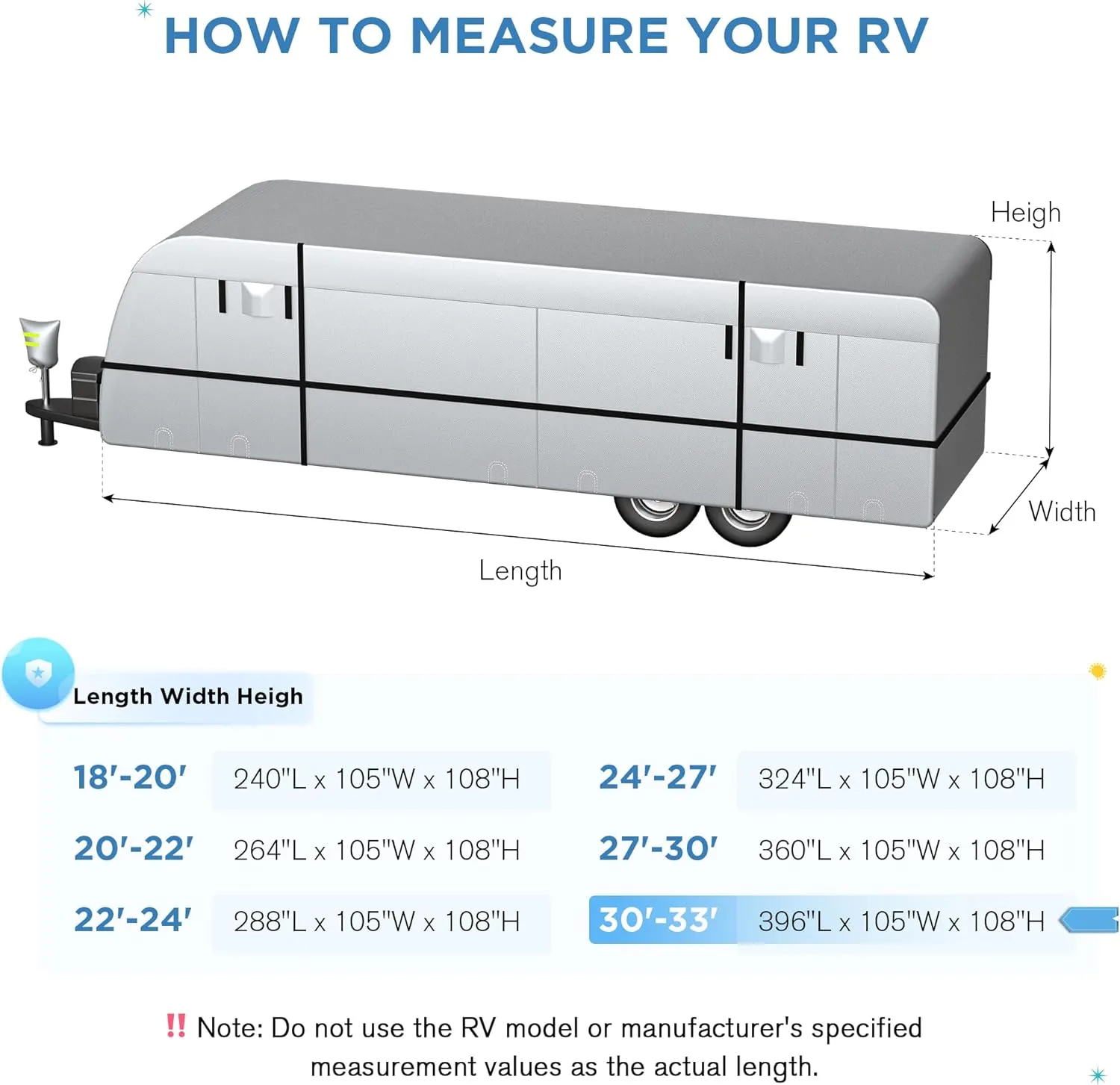 Travel Trailer RV Cover - 300D Windproof, Rip-Resistant, Anti-UV Protection with Jack Cover, Storage Bag, Repair Patches, and Tire Covers