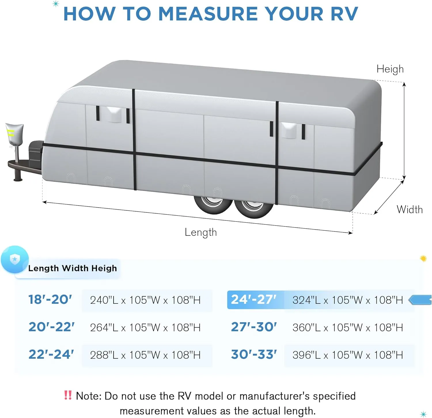 Travel Trailer RV Cover - 300D Windproof, Rip-Resistant, Anti-UV Protection with Jack Cover, Storage Bag, Repair Patches, and Tire Covers