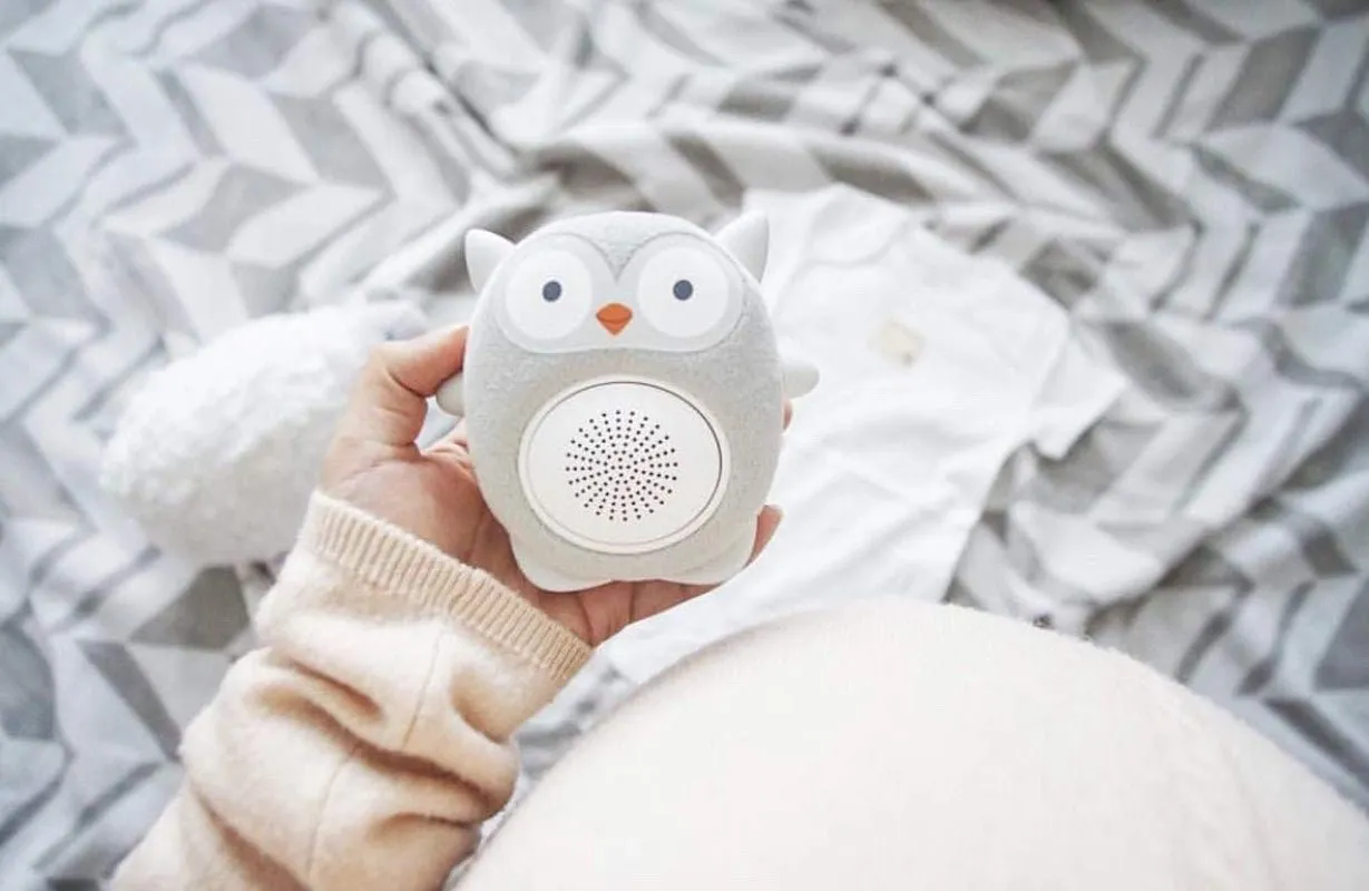 Wavhello Portable Baby Sleep Soother - Rechargeable Bluetooth Noise Machine Travel Sound Speaker Great for Cribs, Strollers, Car Seat and More - Ollie the Owl Soundbub, Grey