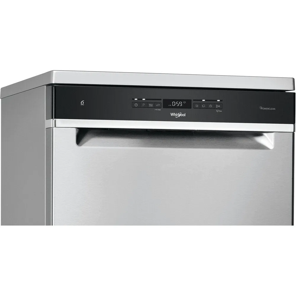 Whirlpool Supreme Clean WFO3O41PLXUK Freestanding Dishwasher, 14 Place Settings, 60cm Wide - Stainless Steel