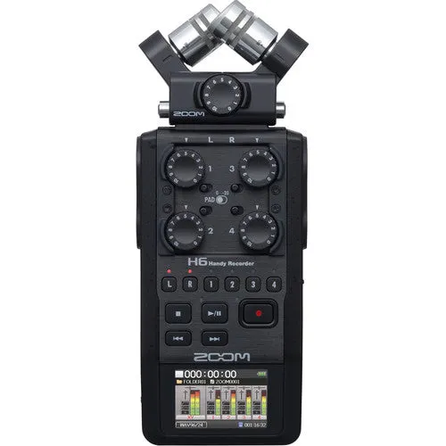 Zoom H6 All Black 6-Input / 6-Track Portable Handy Recorder with Single Mic Capsule (Black)